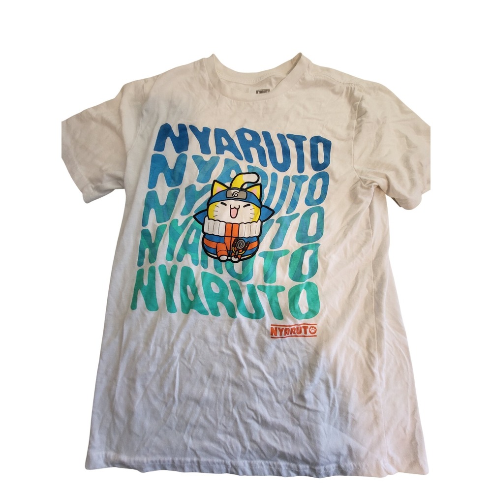 Nyaruto Naruto Shippuden White Graphic T-Shirt Kids XL 14/16 Mad Engine Cat Tee